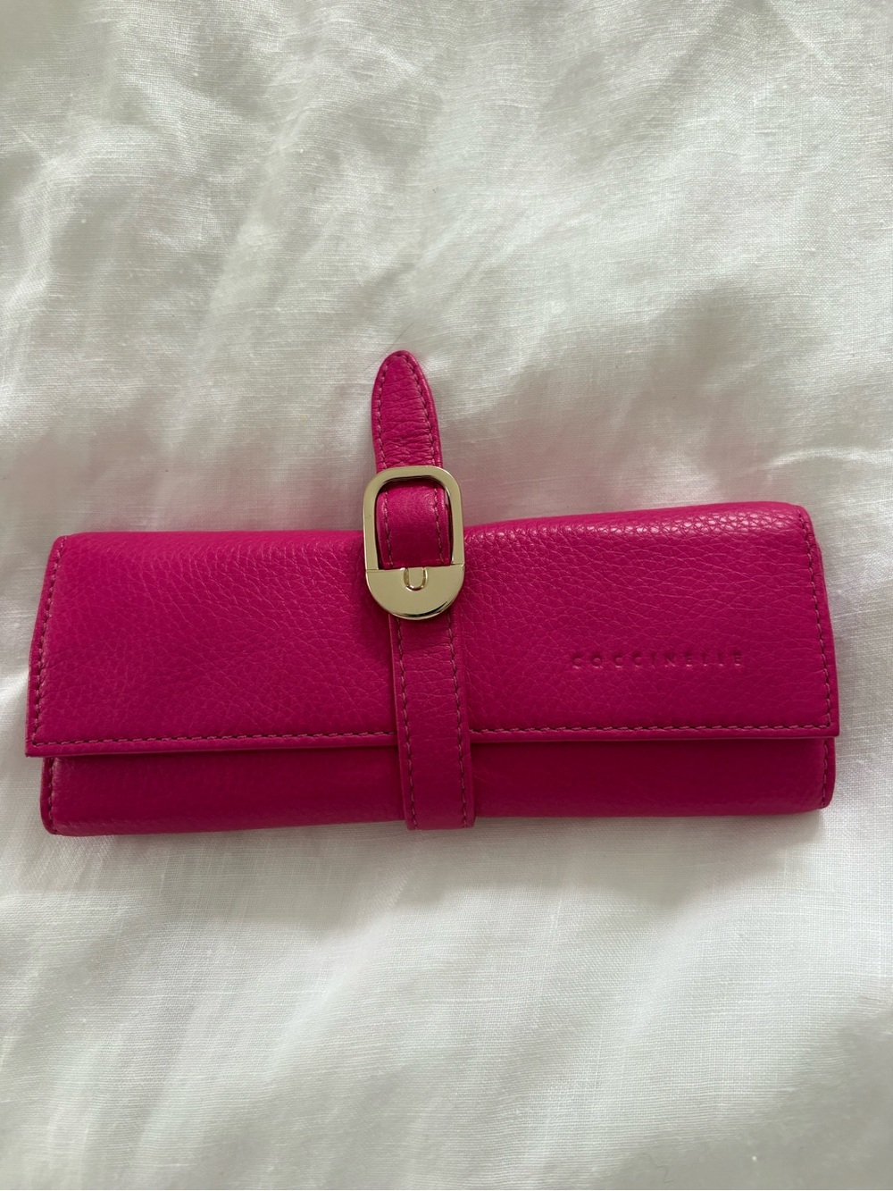 Coccinelle hot pink leather travel jewelry case